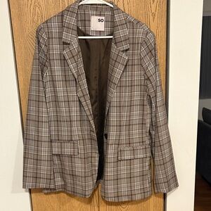 SO Brown and White Checkered Blazer